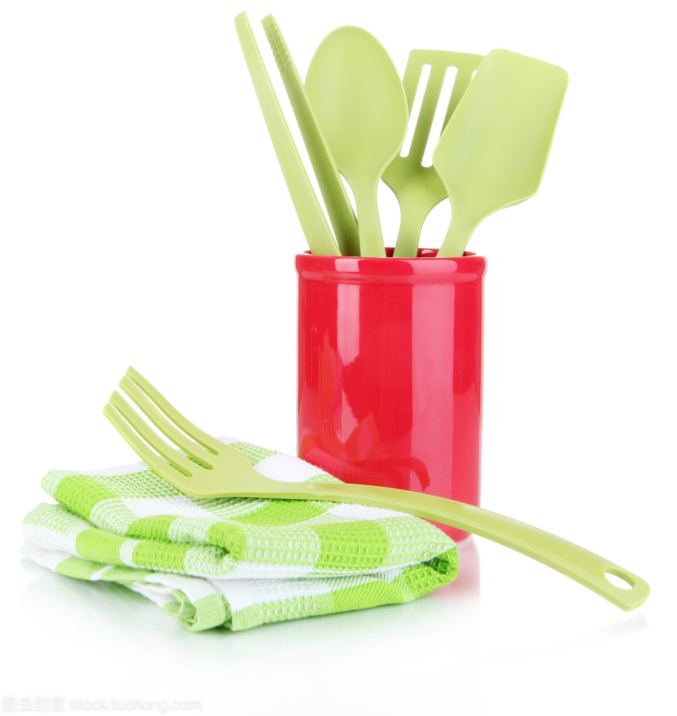 在杯子上白色隔離塑料廚房用具